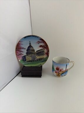 Vintage Souvenir Collectibles Washington DC Tea Cup and Saucer ~ Silberne